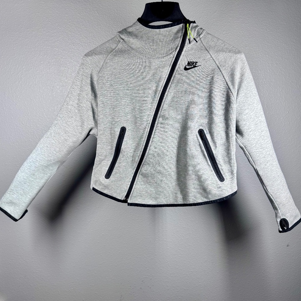 Nike Tech Fleece Cape Asymmetrical Full Zip Hoodie Grey Black Women Small - Picture 2 of 11